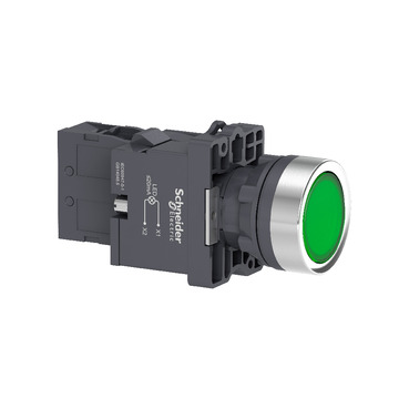 green flush complete illum push-button - Ø22 - flush - 220V AC - 1NO 